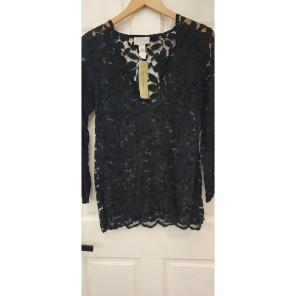 J. Valdi black lace swimsuit coverup eyelet New See through - Picture 7 of 16